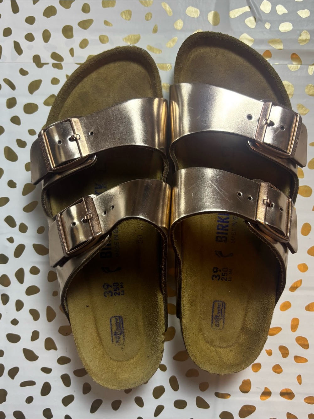 Birkenstock Metallic Rose Gold Double-Strap Sandals